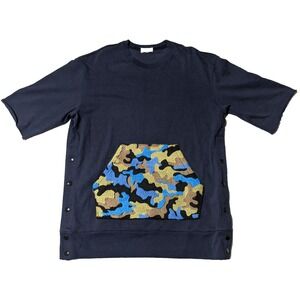 DRIFTER Men Medium Blue Pullover Snap Side Short Sleeve Sweatshirt Made USA EUC